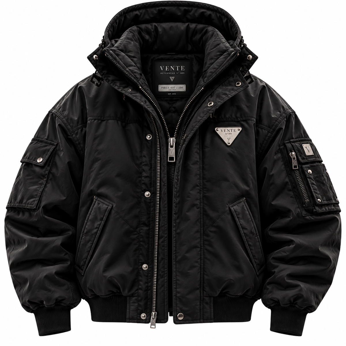 VENTE PARIS – THE SENTINEL | Luxury Technical Bomber Jacket – Black