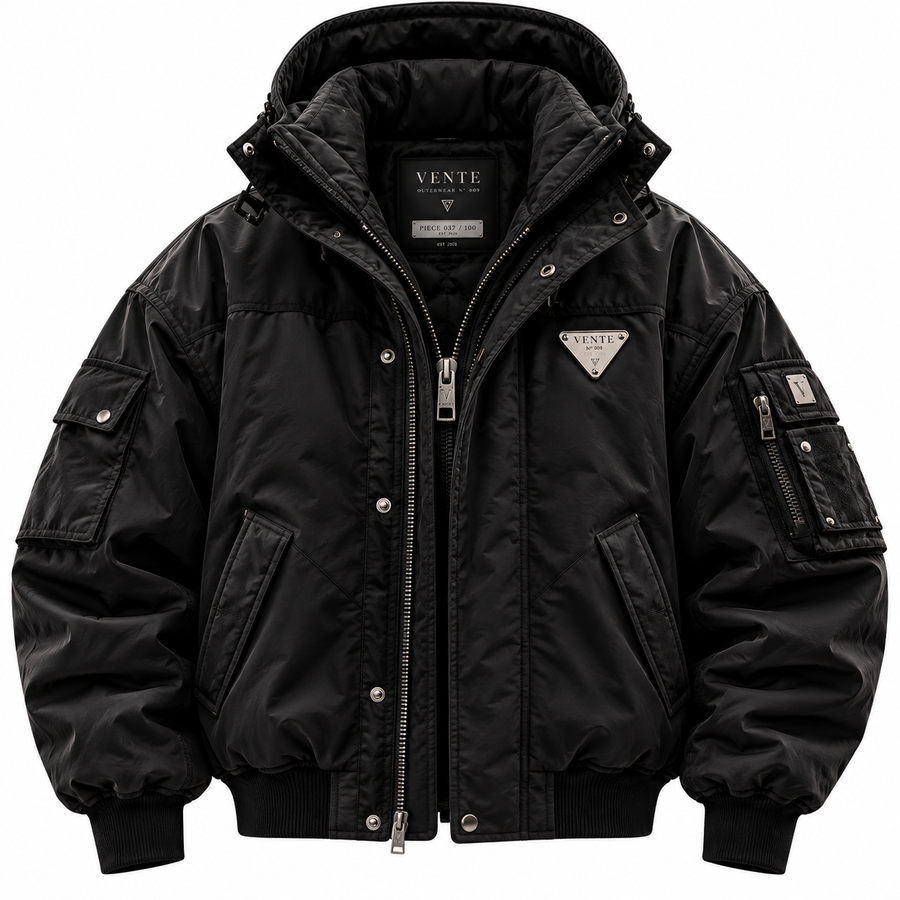 VENTE PARIS – THE SENTINEL | Luxury Technical Bomber Jacket – Black